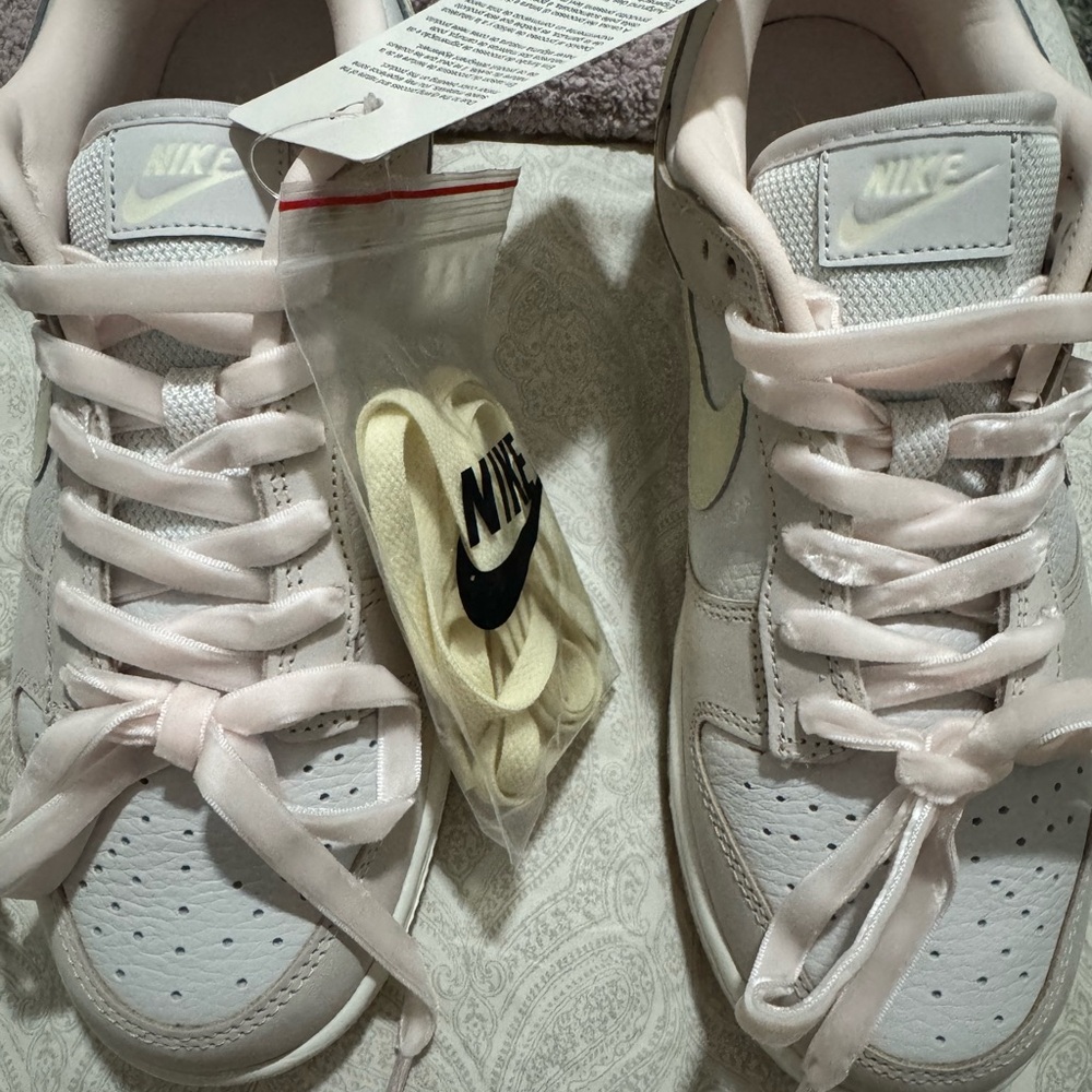 Nike Women's Soft Pink and White Dunk Sneakers